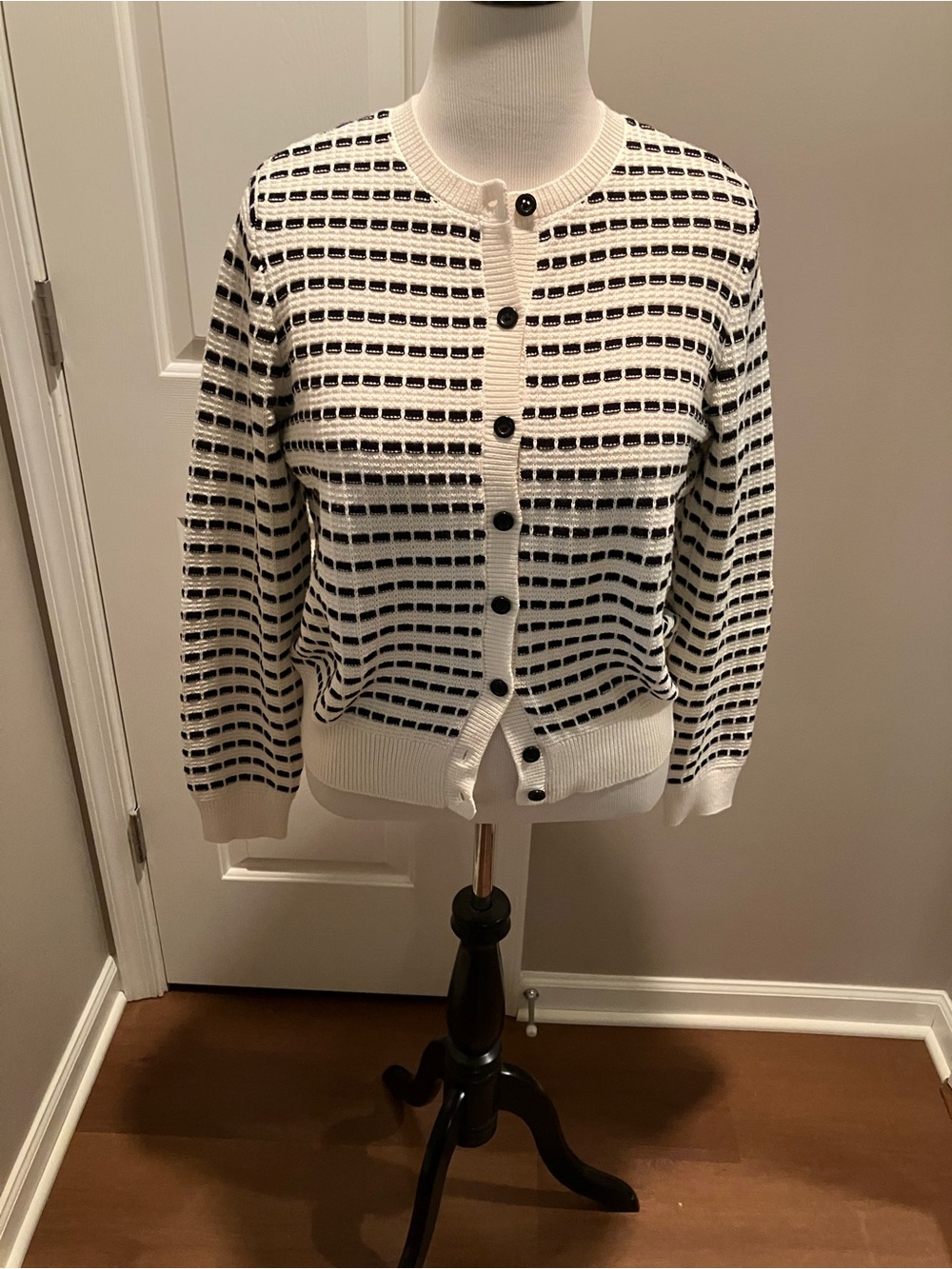 Ann Taylor Black and White Grid-Pattern Cardigan